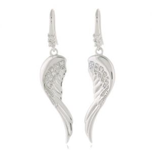 925 Sterling Silver Cubic Zirconia CZ Angel Wings Dangle Hook Earrings