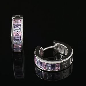 925 Sterling Silver Swarovski Crystal Pink Purple Lavender Hoop Huggie Earrings