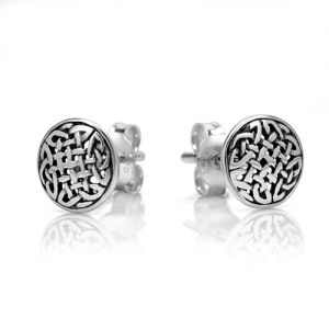 925 Oxidized Sterling Silver Tiny Circle Celtic Knot 8 mm Post Stud Earrings