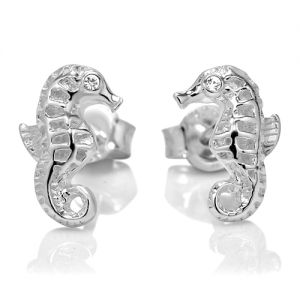 925 Sterling Silver Tiny Seahorse 10 mm Post Stud Earrings