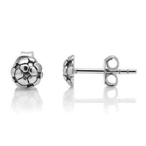 925 Oxidized Sterling Silver Tiny Futball Soccer Sports 6 mm Post Stud Earrings
