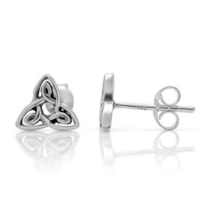 925 Oxidized Sterling Silver Triangle Celtic Knot 10 mm Post Stud Earrings