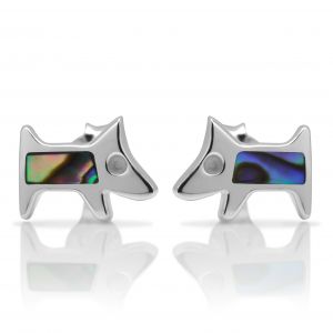 925 Sterling Silver Tiny Puppy Dog Abalone Shell 9 mm Post Stud Earrings