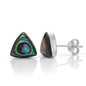 SUVANI 925 Sterling Silver Tiny Green Abalone Shell Triangle 9 mm Post Stud Earrings