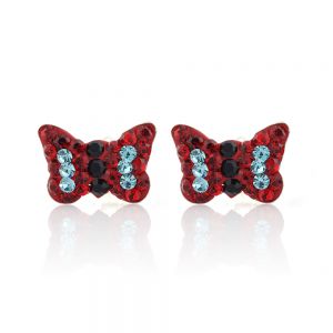 925 Sterling Silver Tiny Sparkling Red Crystal Rhinestone Butterfly 8 mm Stud Earrings