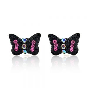 925 Sterling Silver Tiny Sparkling Black Crystal Rhinestone Butterfly 8 mm Stud Earrings
