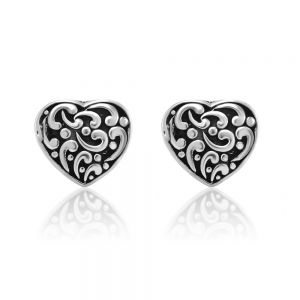 SUVANI Oxidized Sterling Silver Filigree Heart 10 mm Post Stud Earrings