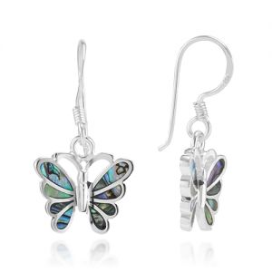 SUVANI Sterling Silver Natural Green Abalone Shell Butterfly Dangle Hook Earrings