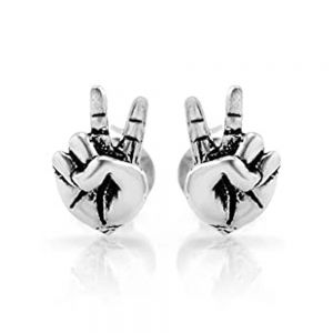 925 Sterling Silver Tiny Victory V Peace Hand Sign 10 mm Post Stud Earrings