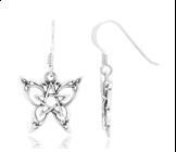 925 Sterling Silver Celtic Filigree Design Cut Out Butterfly Star Pentagram Dangle Hook Earrings