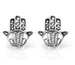 925 Sterling Silver Tiny Detailed Hamsa Hand of Fatima Good Luck Protection 14 mm Post Stud Earrings