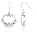 925 Sterling Silver Celtic Claddagh Friendship and Love Symbol Heart Shaped Dangle Hook Earrings