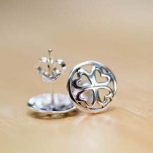SUVANI 925 Sterling Silver Tiny Little Lucky Four Leaf Clover Heart Shaped Post Stud Earrings 10 mm