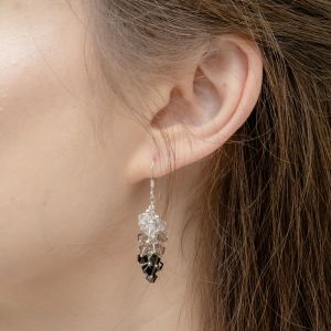 925 Sterling Silver Gradient Grey Black Faceted Swarovski Crystal Beads Dangle Hook Earrings 1.5"