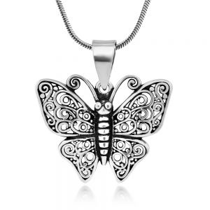 SUVANI Oxidized Sterling Silver Big Butterfly Filigree Pendant Necklace, 18 inches - Nickel Free