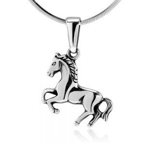 SUVANI 925 Oxidized Sterling Silver Jumping Horse Equestrian Cowgirl Pendant Necklace, 18 inches
