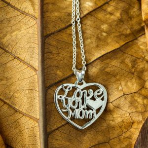 SUVANI Sterling Silver Love You Mom Heart Mother's Day Pendant Necklace, 18 inches