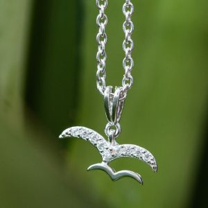 SUVANI Sterling Silver Cubic Zirconia CZ Double Flying Love Birds Small Pendant Necklace, 18 inches