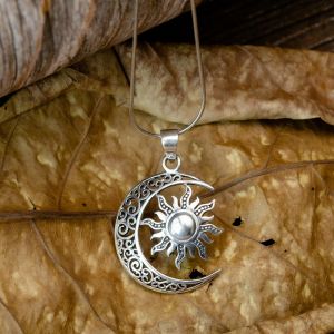 SUVANI 925 Oxidized Sterling Silver Filigree Crescent Moon and Sun Symbol Yin Yang Pendant Necklace, 18"