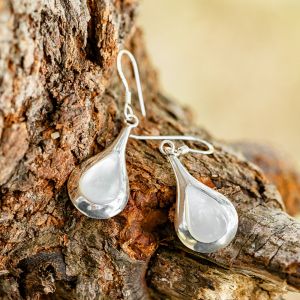SUVANI Sterling Silver Natural White Mother of Pearl Shell Inlay Puffed Teardrop Dangle Hook Earrings