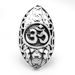925 Oxidized Sterling Silver Open Filigree Aum Om Ohm Sanskrit Symbol Large Wrap Band Ring Size 6