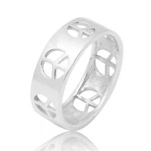 925 Sterling Silver Cut Open Peace Love Freedom Sign Symbol Polished Finish Unisex Band Ring 6