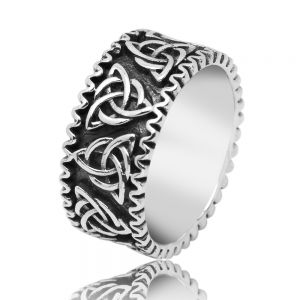 925 Oxidized Sterling Silver Triquetra Trinity Trikele Celtic Knot Band Ring Unisex Men Jewelry Size 9