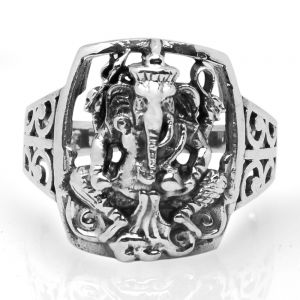 925 Sterling Silver Hindu Lord Ganesh Ganesha Elephant Hindu God of Fortune Filigree Band Ring 10