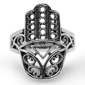 925 Sterling Silver Open Filigree Hamsa Hand of Fatima Good Luck Protection Symbolic Band Ring 6