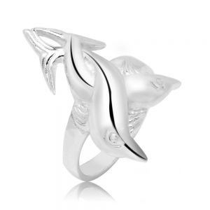 925 Sterling Silver Twin Intertwined Dolphin Love Polished Finish Wrap Band Women Ring Size 6