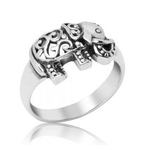925 Oxidized Sterling Silver Open Filigree Vintage Asian Elephant Band Ring Jewelry Size 6