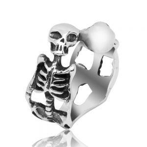 925 Sterling Silver Vintage Gothic Skull Skeleton Bone Biker Unisex Band Ring Size 6