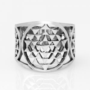 925 Sterling Silver Sri Yantra Sacred Geometry Talisman Unisex Large Band Ring Size 6
