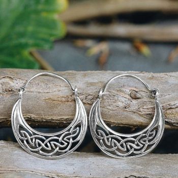 SUVANI 925 Oxidized Sterling Silver Open Celtic Knot Symbol Half Moon Hinged Hoop Earrings 1.2"