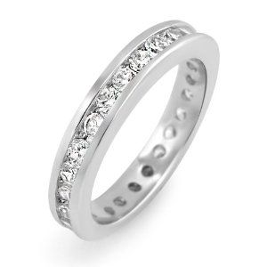 925 Sterling Silver Cubic Zirconia CZ 3 mm Stackable Eternity Band Ring, Size 8