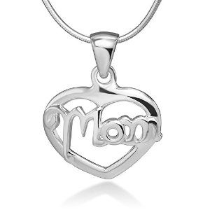 925 Sterling Silver Open "Mom" Word Heart Love Mother's Day Gift Pendant Necklace, 18 inches