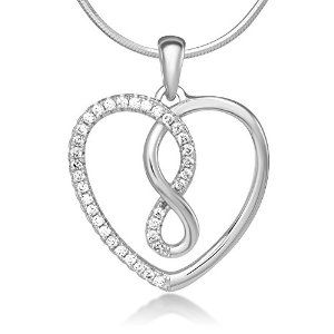 925 Sterling Silver Cubic Zirconia CZ Heart with Infinity Endless Love Symbol Pendant Necklace 18"