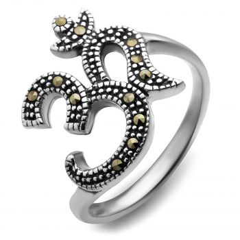 925 Sterling Silver Aum Om Ohm Symbol Marcasite Stone Meditation Yoga Sanskrit Band Ring Size 6