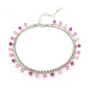SUVANI 2-Strand Boho Dangling Pink Swarovski Crystal Beads CZ Rhodium Plated Brass Anklet/Bracelet