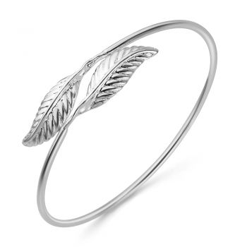 925 Sterling Silver Beautiful Twin Leaf Leaves Bangle Wrap Bracelet 7 inches