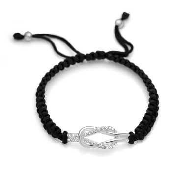 SUVANI Sterling Silver CZ "Forever Love" Knot Symbol Black Cotton Braided Woven Cord Bracelet 6.5”-10”