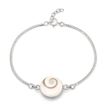 SUVANI 925 Sterling Silver Flower of Life White Shiva Eye Shell Round Shape Charm Bracelet 5.7"-7.7"