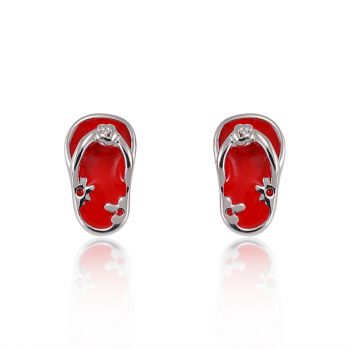 Children's 925 Sterling Silver Tiny Red Flower Flip Flop Sandal 10 mm Post Stud Earrings