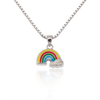 Children's 925 Sterling Silver Colorful Rainbow Cloud Pendant Necklace 13-15 inches