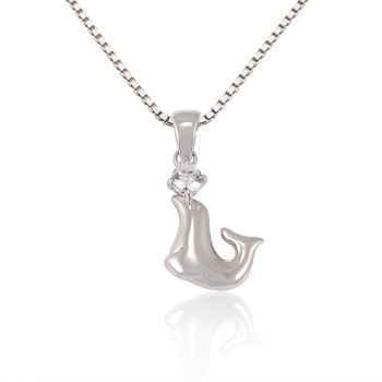 Children's 925 Sterling Silver Cubic Zirconia CZ Seal Playing Pendant Necklace, 13-15 inches