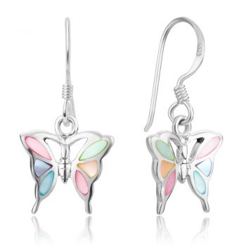 SUVANI 925 Sterling Silver Multi-Colored Mother of Pearl Shell Butterfly Dangle Hook Earrings