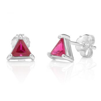 925 Sterling Silve Fuchsia Pink Crystal Triangle Small Post Stud Earrings 8 mm