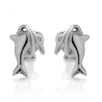SUVANI 925 Sterling Silver Little Hoop Jumping Dolphin Porpoise 11 mm Post Stud Earrings