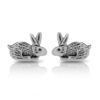 925 Oxidized Sterling Silver Adorable Tiny Little Bunny Rabbit Stud Earrings 7 mm