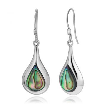 SUVANI 925 Sterling Silver Natural Green Abalone Shell Inlay Puffed Teardrop Dangle Hook Earrings